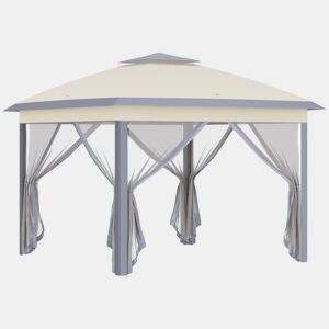Outsunny Pérgola Dobrável Exterior 3,3x3,3 m com Altura Ajustável Pérgola de Jardim com Teto Duplo 4 Mosquiteiras Removíveis e Bolsa de Transporte para Acampamento Festas Bege