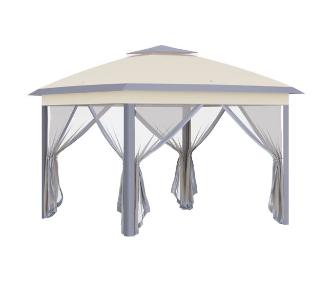 Outsunny carpa plegable 3,3x3,3 m pop-up, cenador de jardín con altura ajustable 3 niveles, doble techo, 4 mosquiteras extraíbles y bolsa transporte, impermeable, anti-uv para exterior, beige