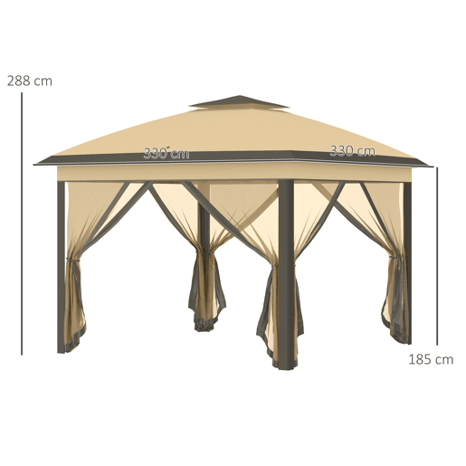 Outsunny Pérgola Dobrável Exterior 3,3x3,3 m com Altura Ajustável Pérgola de Jardim com Teto Duplo 4 Mosquiteiras Removíveis e Bolsa de Transporte para Acampamento Festas Bege Outsunny Pérgola Dobrável Exterior 3,3x3,3 m com Altura Ajustável Pérgola de Jardim com Teto Duplo 4 Mosquiteiras Removíveis e Bolsa de Transporte para Acampamento Festas Bege