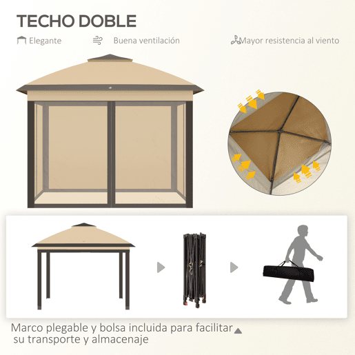 Outsunny Pérgola Dobrável Exterior 3,3x3,3 m com Altura Ajustável Pérgola de Jardim com Teto Duplo 4 Mosquiteiras Removíveis e Bolsa de Transporte para Acampamento Festas Bege Outsunny Pérgola Dobrável Exterior 3,3x3,3 m com Altura Ajustável Pérgola de Jardim com Teto Duplo 4 Mosquiteiras Removíveis e Bolsa de Transporte para Acampamento Festas Bege