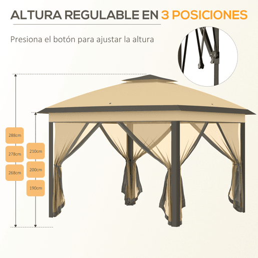 Outsunny Pérgola Dobrável Exterior 3,3x3,3 m com Altura Ajustável Pérgola de Jardim com Teto Duplo 4 Mosquiteiras Removíveis e Bolsa de Transporte para Acampamento Festas Bege Outsunny Pérgola Dobrável Exterior 3,3x3,3 m com Altura Ajustável Pérgola de Jardim com Teto Duplo 4 Mosquiteiras Removíveis e Bolsa de Transporte para Acampamento Festas Bege