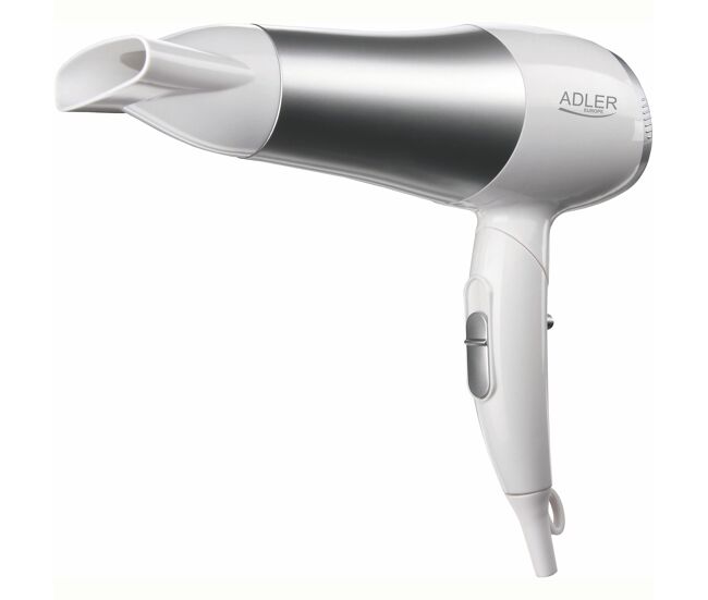 Adler ad2225 secador de pelo de viaje, plegable, compacto, 2 niveles temperatura / velocidad, boquilla 360o, 2200, blanco/gris