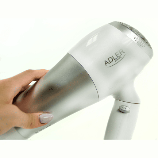 Adler AD2225 Secador de Cabelo para Viagem, Dobrável, Jacto de Ar frio, 2 Níveis de Potência, Bocal 360°, 2200, Cinza branco