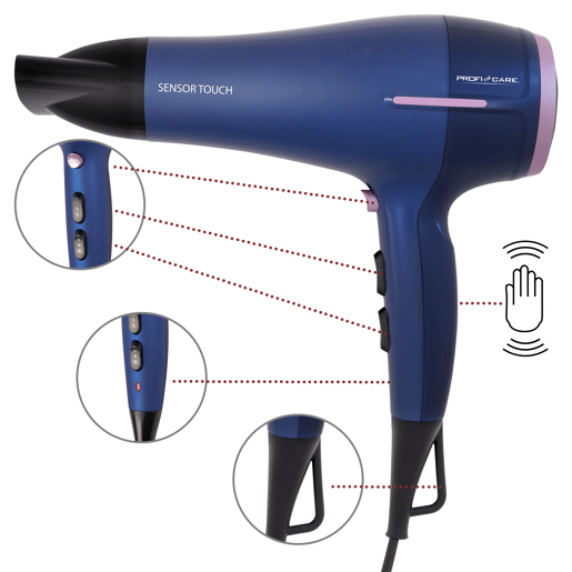 Proficare HTD 3030 Secador de cabelo iónico profissional 3 níveis Temperatura 2 velocidades, 2200, Azul