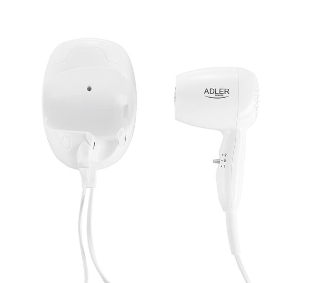 Adler ad 2252 secador pelo pared, 2 niveles temperatura, 3 velocidad, cable espiral 1,6m, apagado automático, 1600, blanco