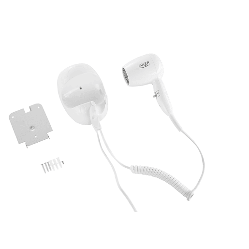 Adler AD 2252 Secador de cabelo com suporte de parede, 1600, Branco Adler AD 2252 Secador de cabelo com suporte de parede, 1600, Branco