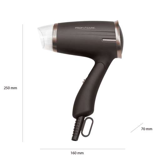Proficare HT 3009 Secador de Cabelo 2 níveis temperatura viagens, 1400, MarroM