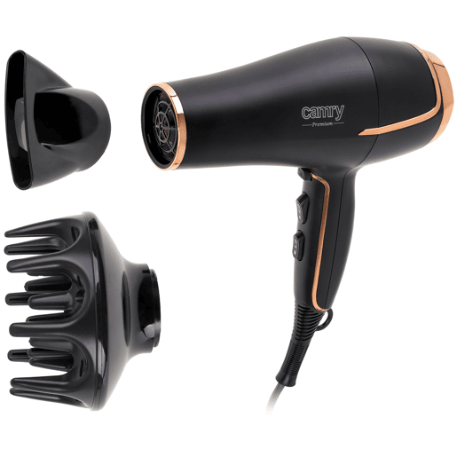 Camry CR2255 Secador de Cabelo Profissional, Difusor, 3 Níveis Temperatura 2 Velocidades, Cool Shot, 2200, Preto