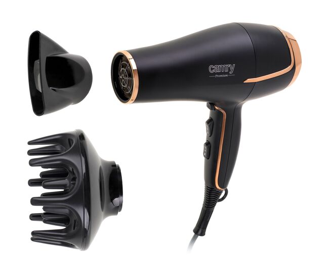 Camry cr2255 secador de pelo profesional 3 niveles temperatura, 2 niveles velocidad, cool shot, difusor, 2200, negro
