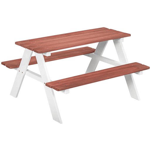 Outsunny Conjunto de Mesa e 2 Bancos Infantil de Madeira Mesa de Piquenique para Crianças de 3-8 Anos para Jardim Pátio Varanda 89x79x50 cm Marrom e Branco