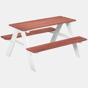 Outsunny Conjunto de Mesa e 2 Bancos Infantil de Madeira Mesa de Piquenique para Crianças de 3-8 Anos para Jardim Pátio Varanda 89x79x50 cm Marrom e Branco