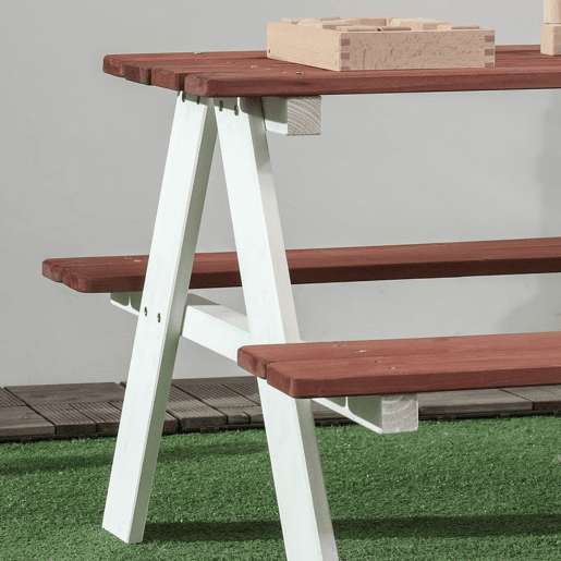 Outsunny Conjunto de Mesa e 2 Bancos Infantil de Madeira Mesa de Piquenique para Crianças de 3-8 Anos para Jardim Pátio Varanda 89x79x50 cm Marrom e Branco