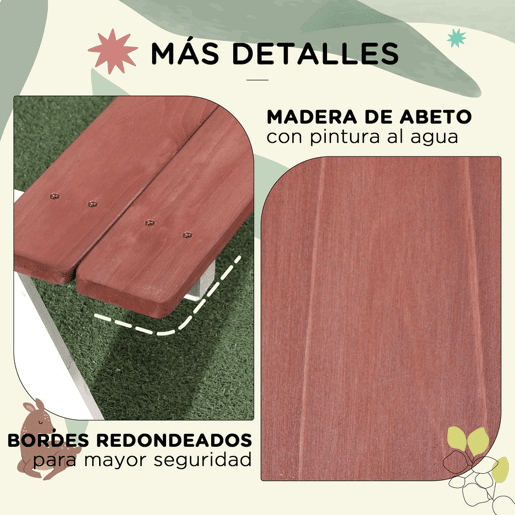 Outsunny Conjunto de Mesa e 2 Bancos Infantil de Madeira Mesa de Piquenique para Crianças de 3-8 Anos para Jardim Pátio Varanda 89x79x50 cm Marrom e Branco
