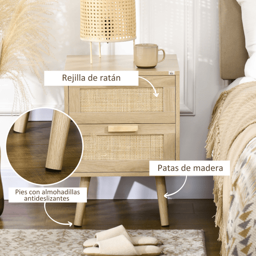 HOMCOM Mesa de Cabeceira com Desenho Boémio Mesa de Cabeceira com 2 Gavetas e Pés de Madeira para Sala de Estar Dormitório 40x40x56 cm Madeira HOMCOM Mesa de Cabeceira com Desenho Boémio Mesa de Cabeceira com 2 Gavetas e Pés de Madeira para Sala de Estar Dormitório 40x40x56 cm Madeira