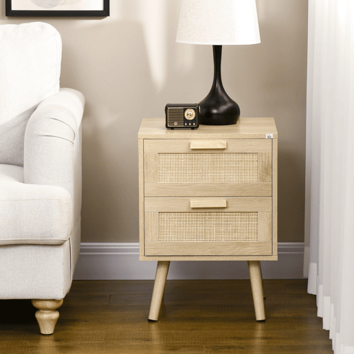 HOMCOM Mesa de Cabeceira com Desenho Boémio Mesa de Cabeceira com 2 Gavetas e Pés de Madeira para Sala de Estar Dormitório 40x40x56 cm Madeira HOMCOM Mesa de Cabeceira com Desenho Boémio Mesa de Cabeceira com 2 Gavetas e Pés de Madeira para Sala de Estar Dormitório 40x40x56 cm Madeira