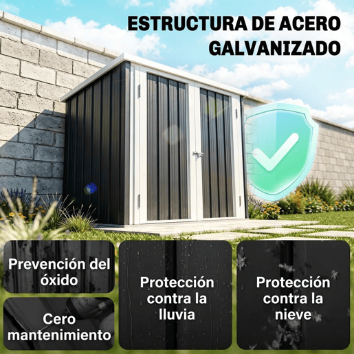 Outsunny Abrigo de Jardim 1,26 m² 147x86x134 cm Abrigo de Exterior de Aço Galvanizado com 2 Portas para Armazenamento de Ferramentas Preto