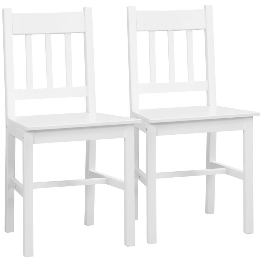 Homcom juego de 2 sillas de comedor de madera maciza de pino, sillas de cocina con respaldo de listones, asiento amplio, para salón, blanco