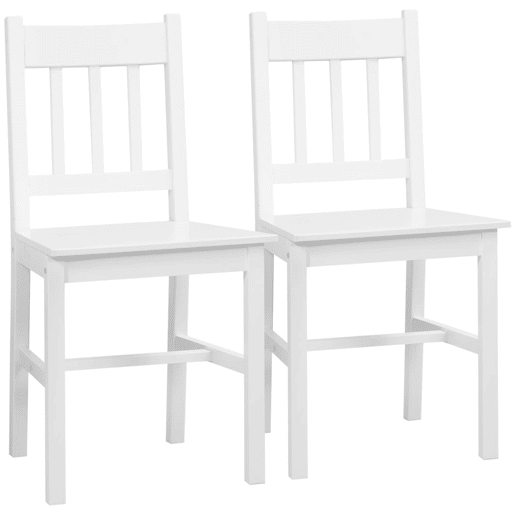 HOMCOM Conjunto de 2 Cadeiras de Sala de Jantar Cadeira de Cozinha com Encosto de Ripas Estrutura de Madeira de Pinho para Sala de Jantar Restaurante Carga Máxima 120 kg 41x46,5x85,5 cm Branco