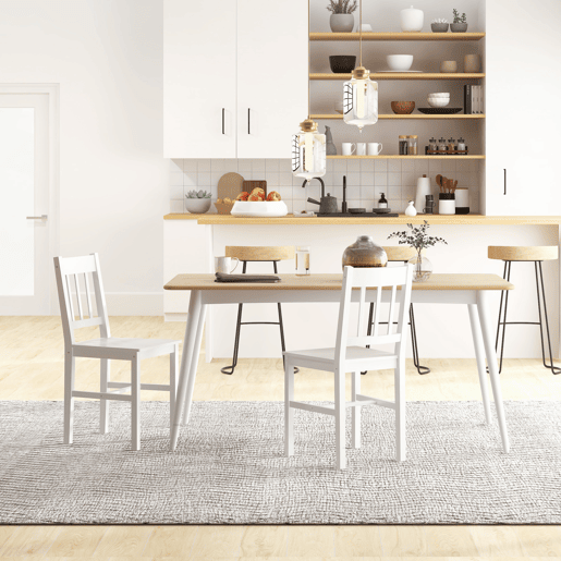 HOMCOM Conjunto de 2 Cadeiras de Sala de Jantar Cadeira de Cozinha com Encosto de Ripas Estrutura de Madeira de Pinho para Sala de Jantar Restaurante Carga Máxima 120 kg 41x46,5x85,5 cm Branco
