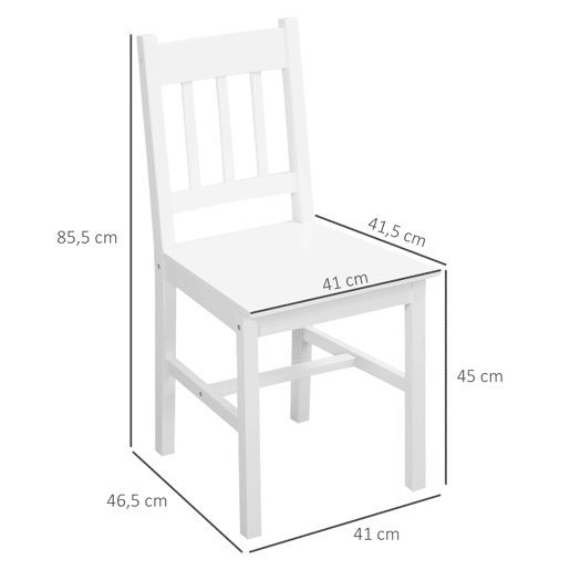 HOMCOM Conjunto de 2 Cadeiras de Sala de Jantar Cadeira de Cozinha com Encosto de Ripas Estrutura de Madeira de Pinho para Sala de Jantar Restaurante Carga Máxima 120 kg 41x46,5x85,5 cm Branco