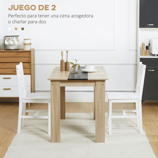 HOMCOM Conjunto de 2 Cadeiras de Sala de Jantar Cadeira de Cozinha com Encosto de Ripas Estrutura de Madeira de Pinho para Sala de Jantar Restaurante Carga Máxima 120 kg 41x46,5x85,5 cm Branco