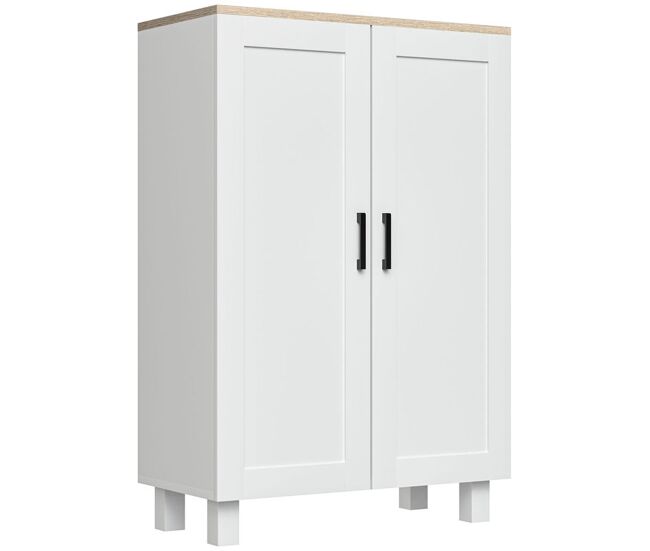 Homcom aparador de 2 puertas, aparador de salón estrecho, armario de cocina con estante ajustable, para cocina, entrada, dormitorio, 60x30x90 cm, blanco