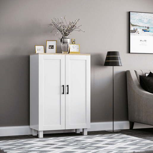 HOMCOM Aparador de 2 Portas, Aparador Estreito para Sala, Armário de Cozinha com Prateleira Ajustável, para Cozinha, Entrada, Quarto, 60x30x90 cm, Branco
