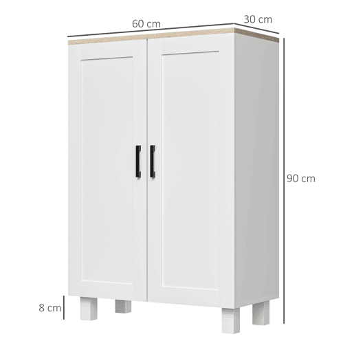 HOMCOM Aparador de 2 Portas, Aparador Estreito para Sala, Armário de Cozinha com Prateleira Ajustável, para Cozinha, Entrada, Quarto, 60x30x90 cm, Branco