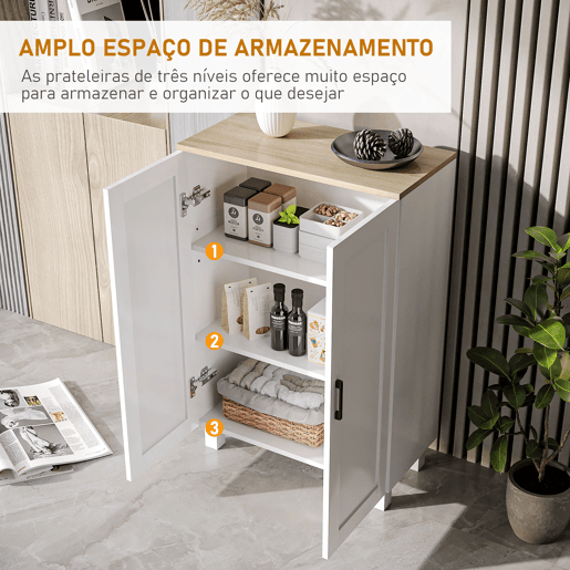 HOMCOM Aparador de 2 Portas, Aparador Estreito para Sala, Armário de Cozinha com Prateleira Ajustável, para Cozinha, Entrada, Quarto, 60x30x90 cm, Branco
