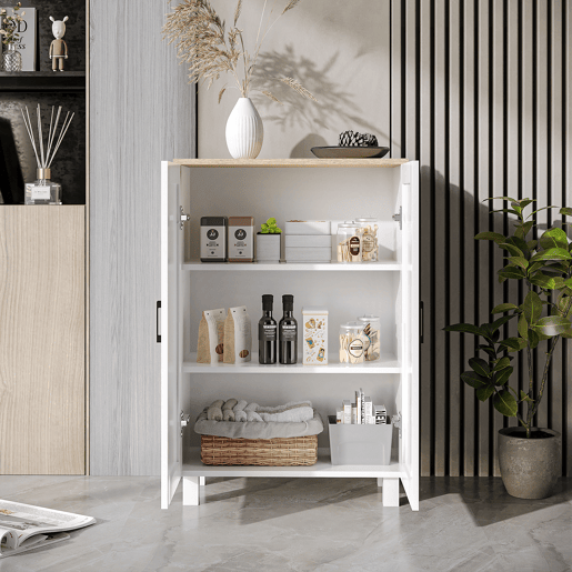 HOMCOM Aparador de 2 Portas, Aparador Estreito para Sala, Armário de Cozinha com Prateleira Ajustável, para Cozinha, Entrada, Quarto, 60x30x90 cm, Branco