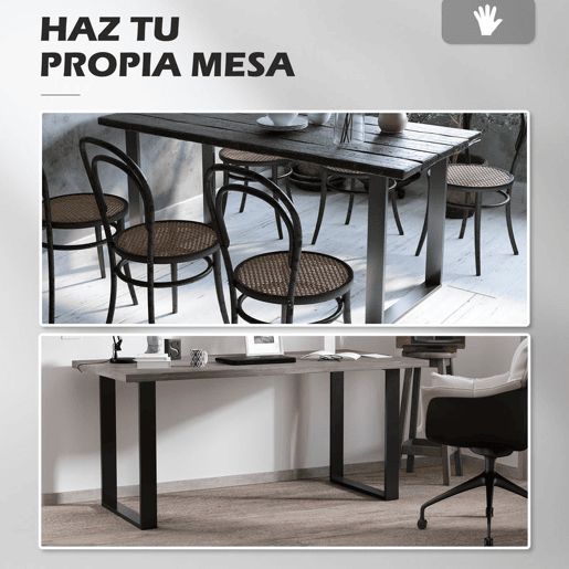 HOMCOM Conjunto de 2 Pés para Mesa de Aço 60x72 cm Pernas Quadradas de Mesa para Móveis de Bricolage Estilo Industrial com Parafusos e Protetores de Chão Preto