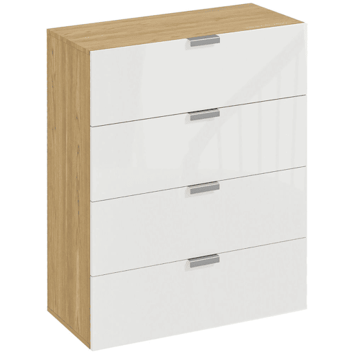 HOMCOM Cómoda com 4 Gavetas de Alto Brilho Cómoda de Madeira para Dormitório Sala de Estar Escritório Estilo Moderno 70x35x92 cm Branco e Madeira HOMCOM Cómoda com 4 Gavetas de Alto Brilho Cómoda de Madeira para Dormitório Sala de Estar Escritório Estilo Moderno 70x35x92 cm Branco e Madeira