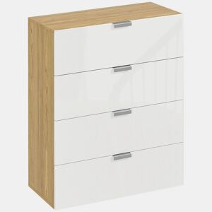 HOMCOM Cómoda com 4 Gavetas de Alto Brilho Cómoda de Madeira para Dormitório Sala de Estar Escritório Estilo Moderno 70x35x92 cm Branco e Madeira