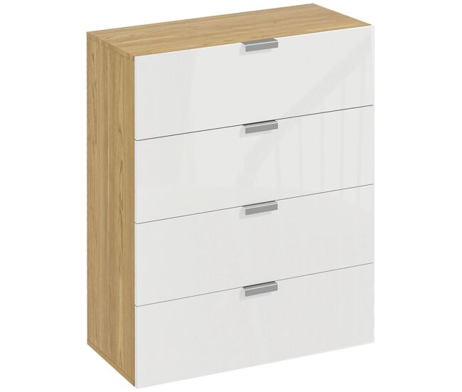 Homcom cómoda con 4 cajones de alto brillo cajonera de madera para dormitorio salón oficina estilo moderno 70x35x92 cm blanco y natural