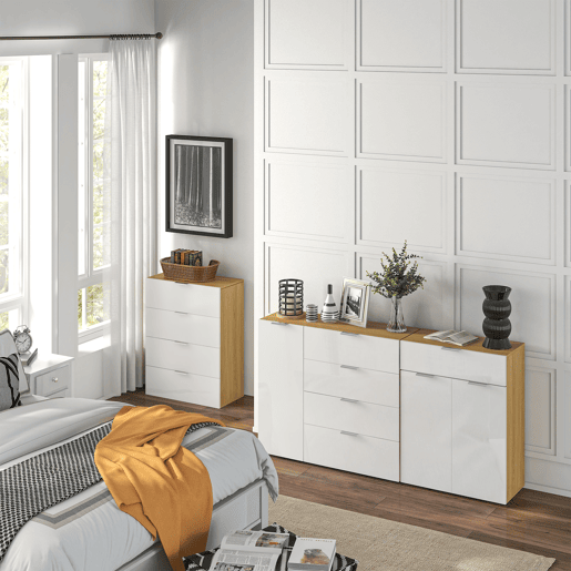 HOMCOM Cómoda com 4 Gavetas de Alto Brilho Cómoda de Madeira para Dormitório Sala de Estar Escritório Estilo Moderno 70x35x92 cm Branco e Madeira HOMCOM Cómoda com 4 Gavetas de Alto Brilho Cómoda de Madeira para Dormitório Sala de Estar Escritório Estilo Moderno 70x35x92 cm Branco e Madeira