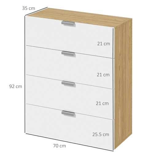 HOMCOM Cómoda com 4 Gavetas de Alto Brilho Cómoda de Madeira para Dormitório Sala de Estar Escritório Estilo Moderno 70x35x92 cm Branco e Madeira HOMCOM Cómoda com 4 Gavetas de Alto Brilho Cómoda de Madeira para Dormitório Sala de Estar Escritório Estilo Moderno 70x35x92 cm Branco e Madeira