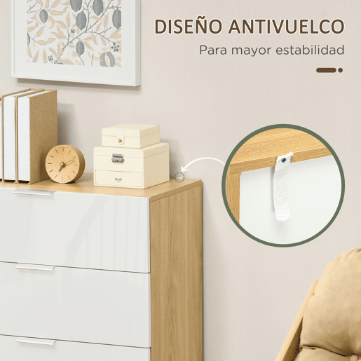 HOMCOM Cómoda com 4 Gavetas de Alto Brilho Cómoda de Madeira para Dormitório Sala de Estar Escritório Estilo Moderno 70x35x92 cm Branco e Madeira HOMCOM Cómoda com 4 Gavetas de Alto Brilho Cómoda de Madeira para Dormitório Sala de Estar Escritório Estilo Moderno 70x35x92 cm Branco e Madeira