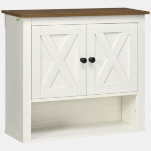 kleankin Armário Casa de Banho de Parede Móvel Casa de Banho de Parede com 2 Portas e Prateleiras de Armazenamento para Cozinha Entrada Corredor 60x19,5x52,5 cm Branco e Madeira