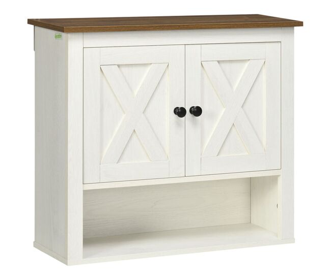 Kleankin armario de pared para baño mueble de baño colgar con 2 puertas y estantes de almacenamiento para cocina entrada pasillo 60x19,5x52,5 cm blanco