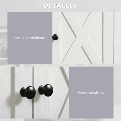 kleankin Armário Casa de Banho de Parede Móvel Casa de Banho de Parede com 2 Portas e Prateleiras de Armazenamento para Cozinha Entrada Corredor 60x19,5x52,5 cm Branco e Madeira