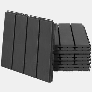 Outsunny Conjunto de 9 Estrados 30x30cm com Área de 0.81 m² para Exterior e Interior Estrados com Sistema Click com Superfície Antiderrapante para Balcão Terraço Jardim Preto