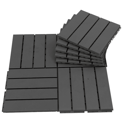 Outsunny Conjunto de 9 Estrados 30x30cm com Área de 0.81 m² para Exterior e Interior Estrados com Sistema Click com Superfície Antiderrapante para Balcão Terraço Jardim Preto