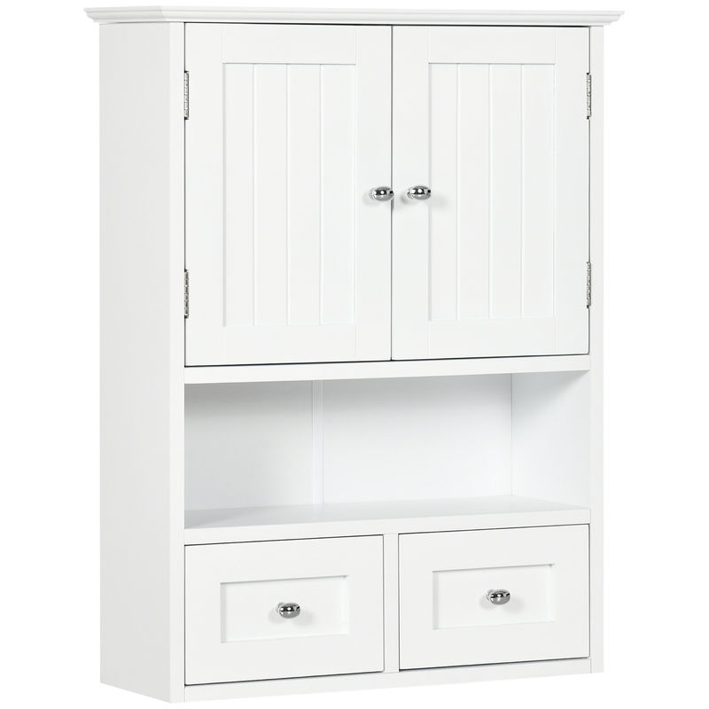 Kleankin armario de baño de pared, armario colgante, mueble suspendido de baño, 2 puertas con cierre magnético, 2 cajones y estante abierto, para cocina, lavadero, 50,8x17,8x66 cm, blanco