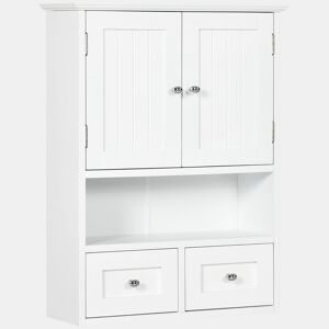 kleankin Armário de Parede para Casa de Banho Armário Suspenso de Casa de Banho com 2 Portas Prateleira Aberta e 2 Gavetas Estilo Moderno 50,8x17,8x66 cm Branco