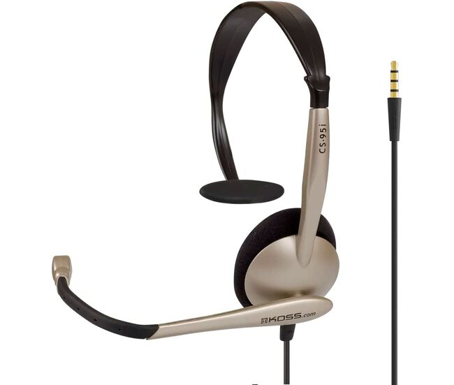 Koss cs95i auriculares con cable y micrófono con cancelación ruido, cascos de diadema monoaurales oficina, dorado