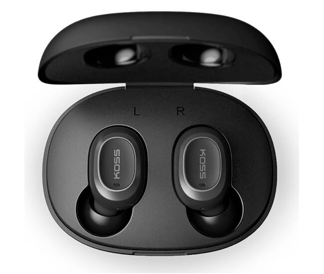 Koss 96816 auriculares inalámbricos bluetooth in-ear con micrófono integrado, estuche de carga, earbuds, , negro