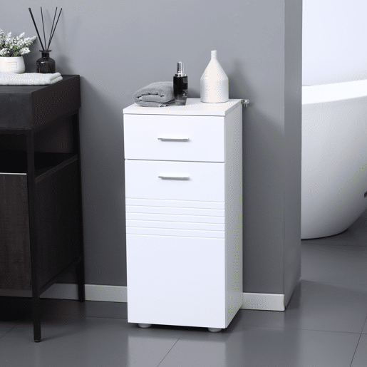 kleankin Armário Auxiliar Casa de Banho Móvel Casa de Banho com Porta Gaveta e Prateleira Ajustável 35x30x77,5 cm Branco