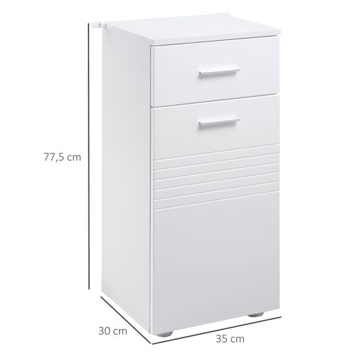 kleankin Armário Auxiliar Casa de Banho Móvel Casa de Banho com Porta Gaveta e Prateleira Ajustável 35x30x77,5 cm Branco