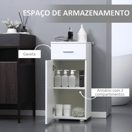 kleankin Armário Auxiliar Casa de Banho Móvel Casa de Banho com Porta Gaveta e Prateleira Ajustável 35x30x77,5 cm Branco