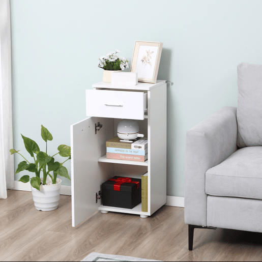 kleankin Armário Auxiliar Casa de Banho Móvel Casa de Banho com Porta Gaveta e Prateleira Ajustável 35x30x77,5 cm Branco